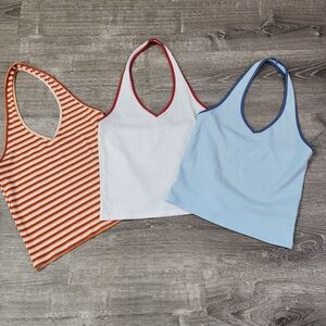 3 Pc AMERICAN EAGLE OUTFITTERS Halter Top Bundle Blue, White, Orange Small